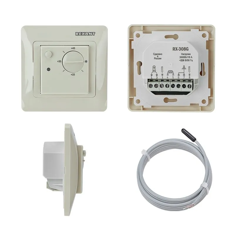 Терморегулятор механический RX-308G бежевый (совместим с Schneider серии Glossa, Atlas, Sedna, W59) REXANT - Фото 2