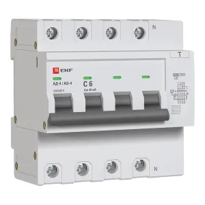 Диф. автомат 4P 6А 30мА тип АС х-ка C эл. 6кА АД-4 EKF DA4-6-06-30-pro