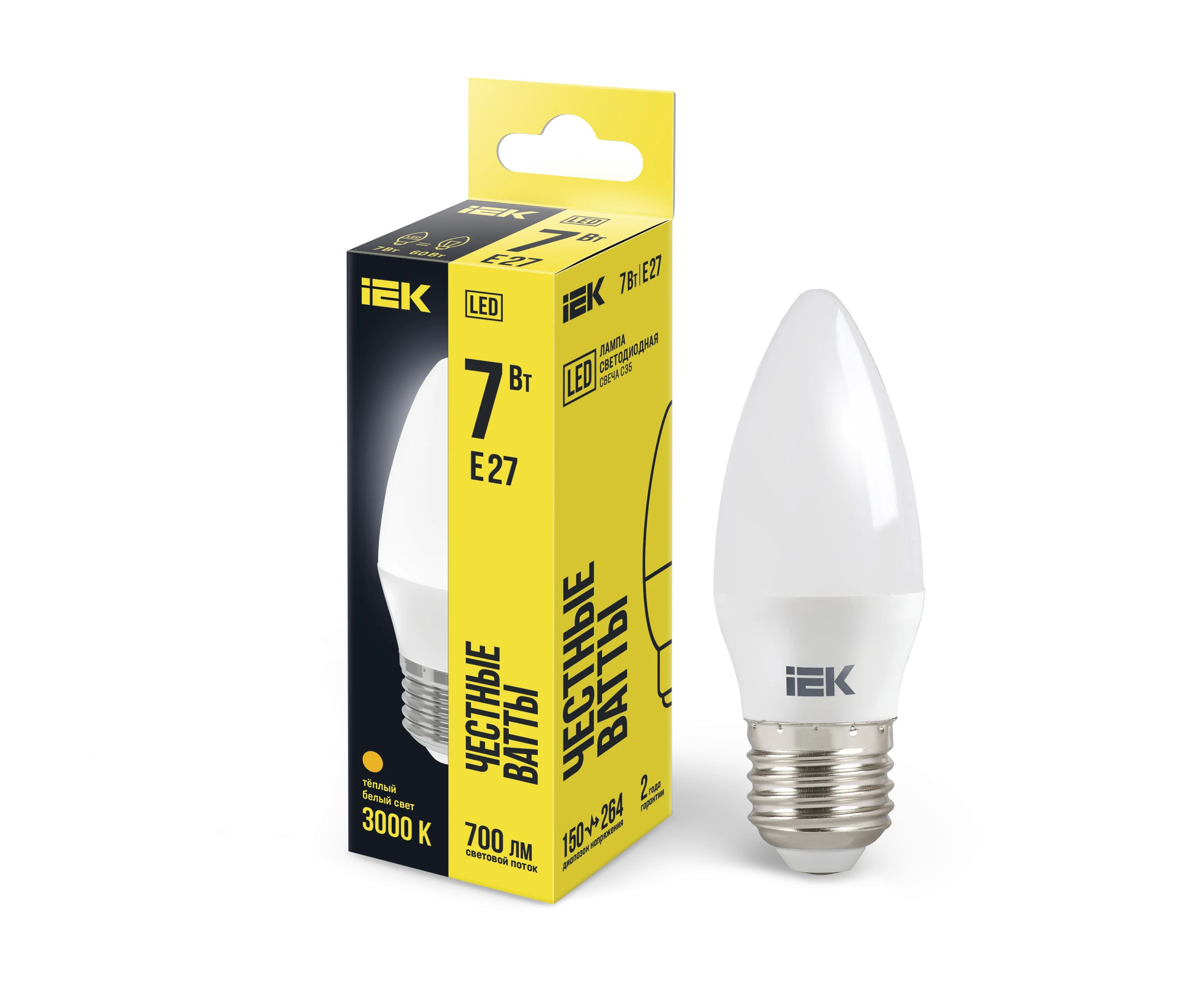 Лампа светодиодная C35 свеча 7Вт 230В 3000К E27 IEK LLE-C35-7-230-30-E27