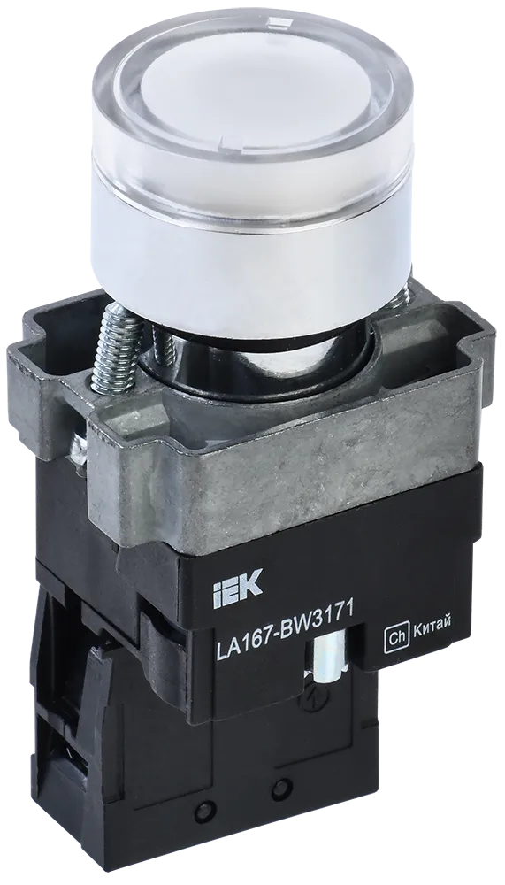 Кнопка управления LA167-BW3171 d=22мм RC 1з с подсветкой белая IEK