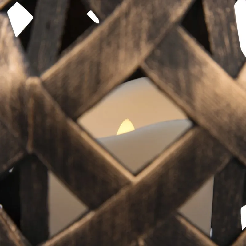 Декоративный фонарь со свечкой, плетеный корпус, бронза, размер 14х14х16,5 см, цвет теплый белый - Фото 5