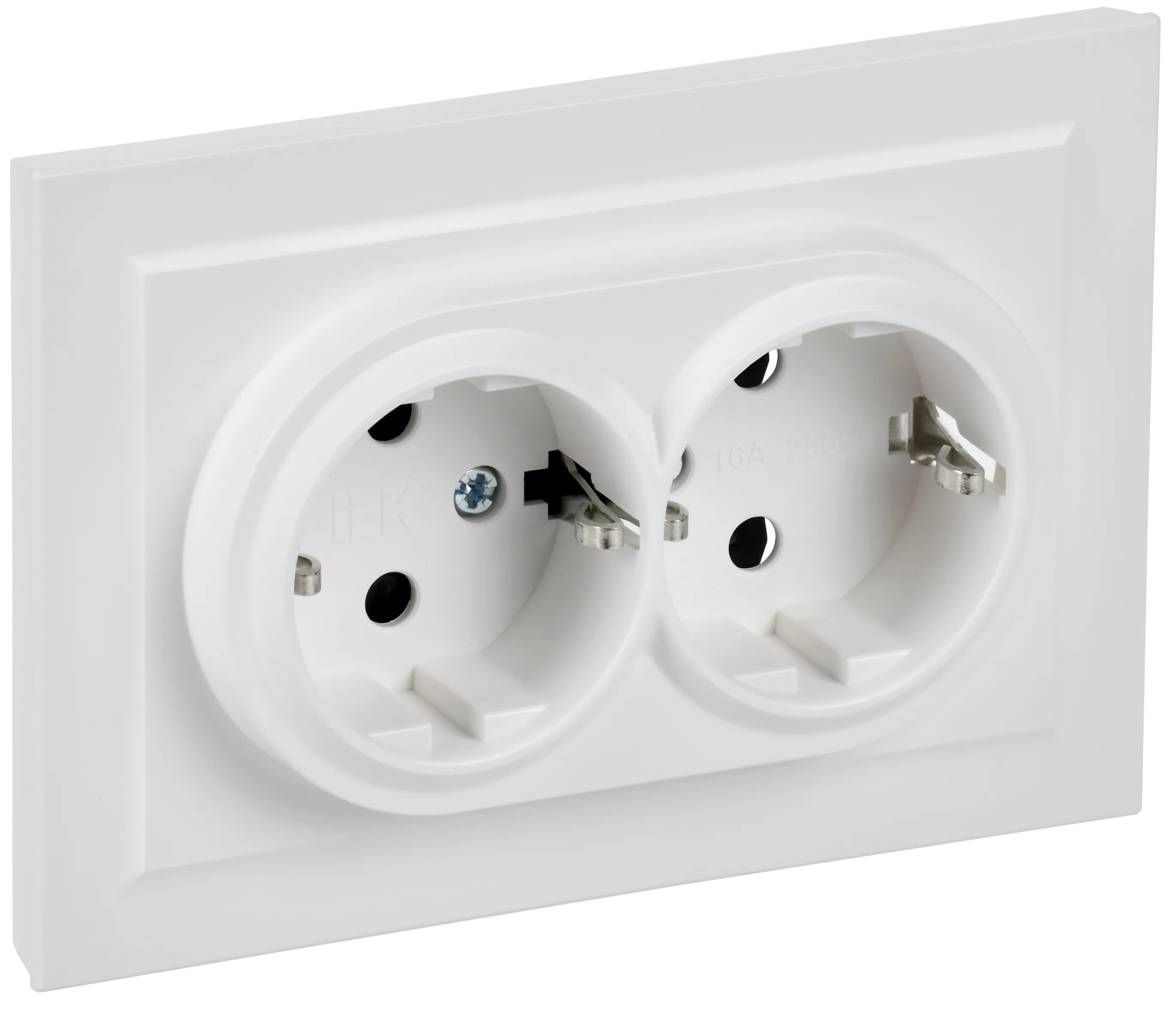 BRITE Розетка 2-местная с заземлением без защитных шторок 16А в сборе РС12-3-БрАБ арктический белый IEK BR-R21-16-K91-F