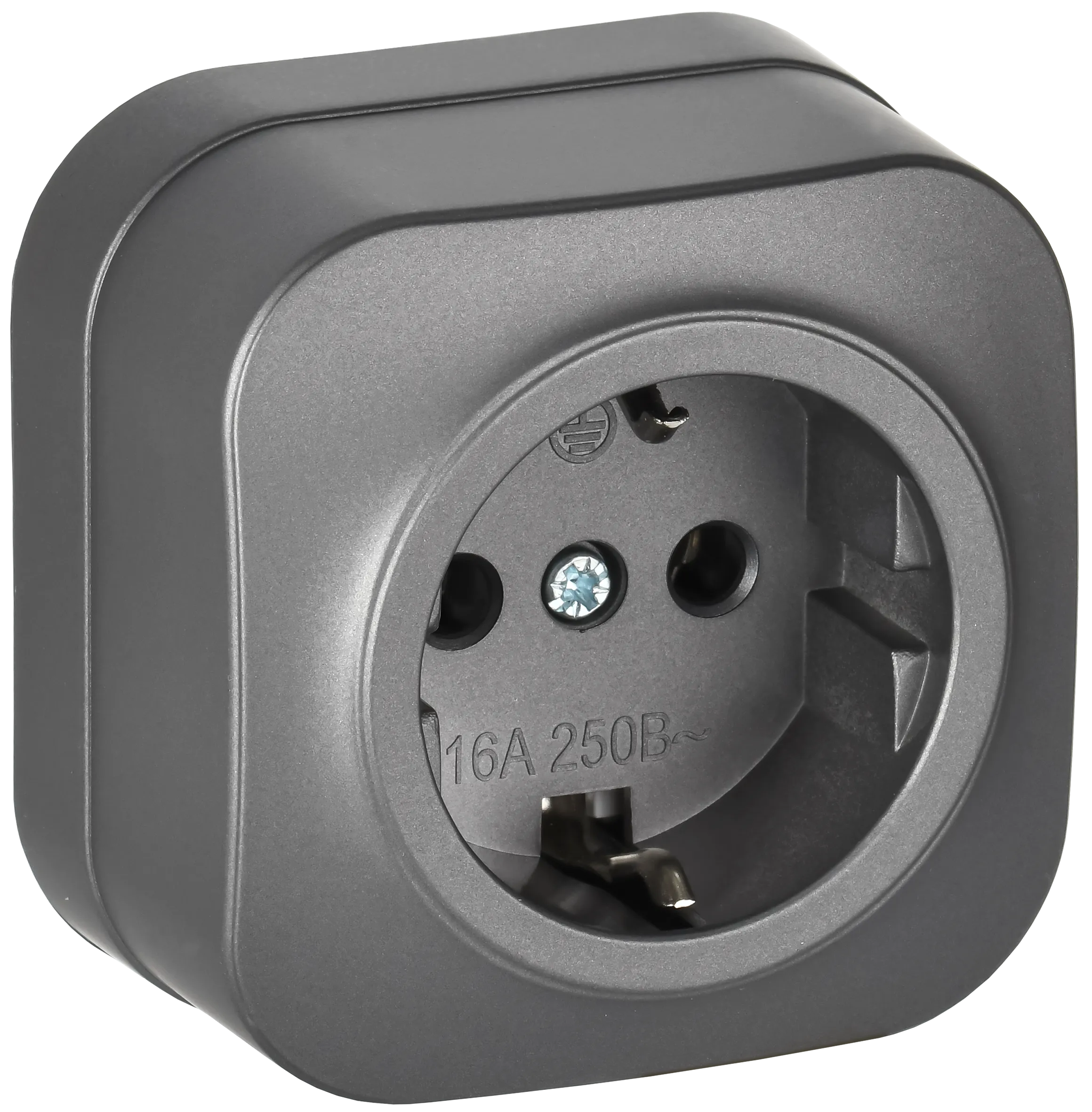 GLORY Розетка 1-местная для открытой установки с заземлением без защитных шторок 16А РС20-3-ХСм сталь матовый IEK ERH11-K46M-16