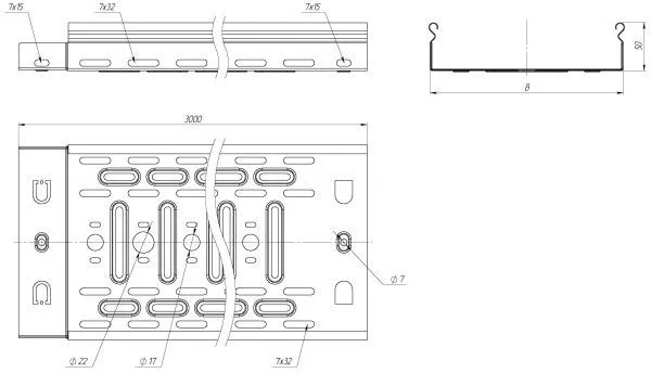 Лоток перф. 50х50х3000-0,55 мм EKF