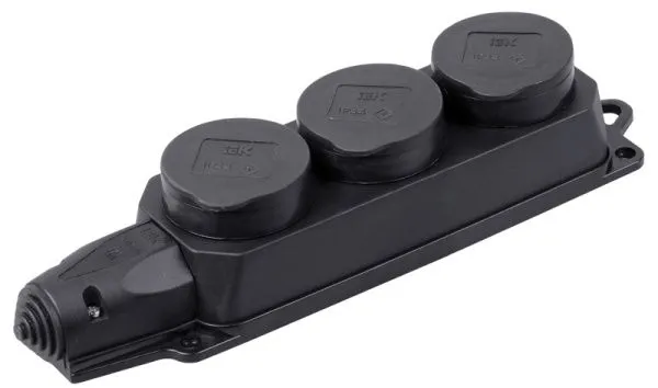 Розетка (колодка) 3-местная РБ33-1-0м с защитными крышками IP44 ОМЕГА каучук IEK PKR61-016-2-K02