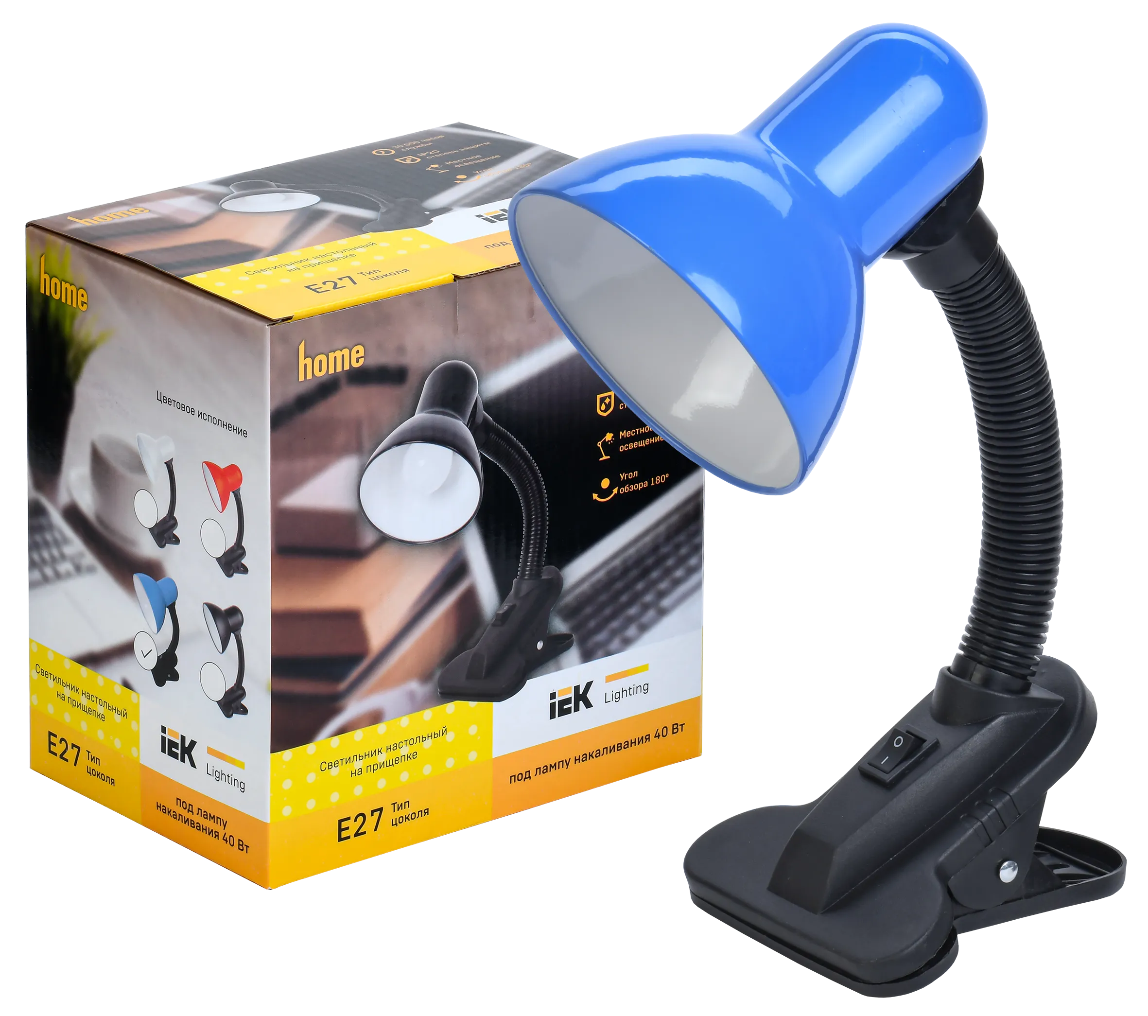 LIGHTING Светильник настольный 1001 на прищепке Е27 синий IEK - Фото 2
