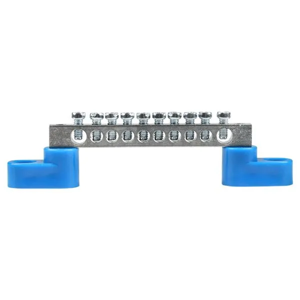 Шина "0" N (6x9мм) 10 отв. цинк 2 синих угловых изолятора EKF - Фото 2