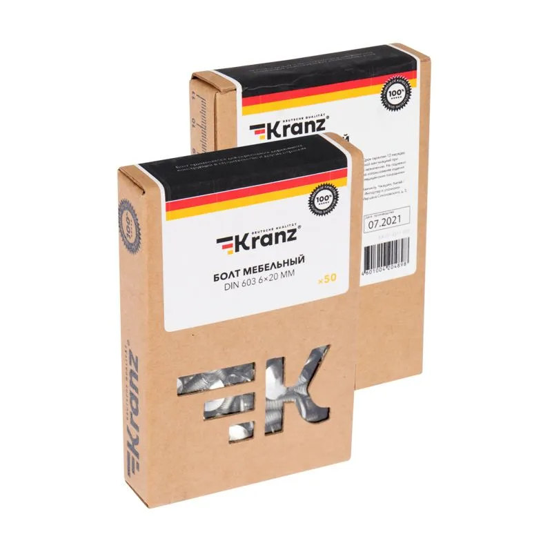 Болт мебельный KRANZ DIN 603, 6х20, короб (50 шт./уп.) - Фото 3