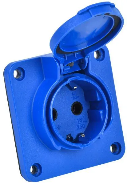 MAGNUM Розетка панельная SCHUKO РП17-3 с увеличенным фланцем IP54 синий IEK PSN71-016-3-4-54-K07