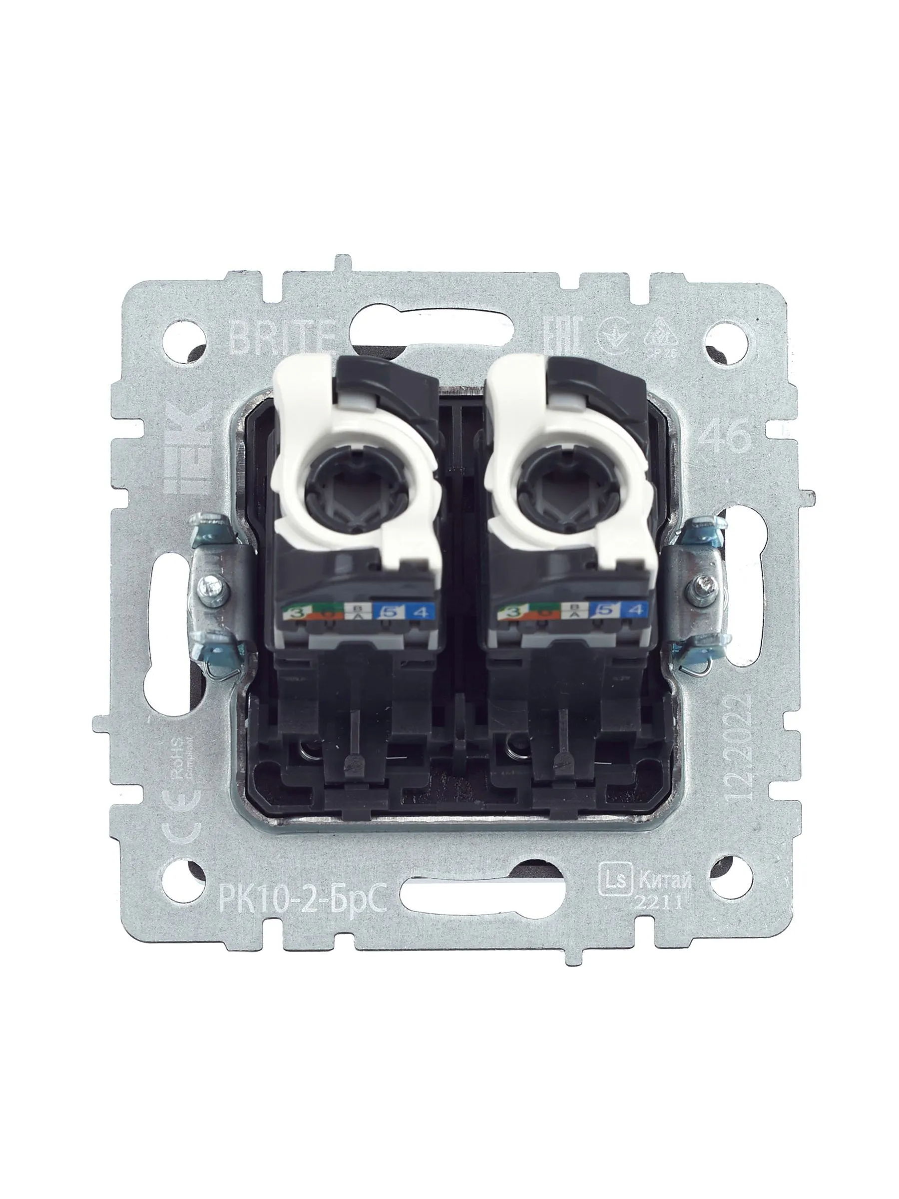 BRITE Розетка компьютерная двойная RJ45 кат.5E РК10-2-БрС сталь IEK - Фото 4