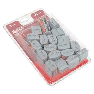 Клемма СМК 222-413 с рычагом 3 отверстия блистер (20шт.) EKF plc-smk-413b-20