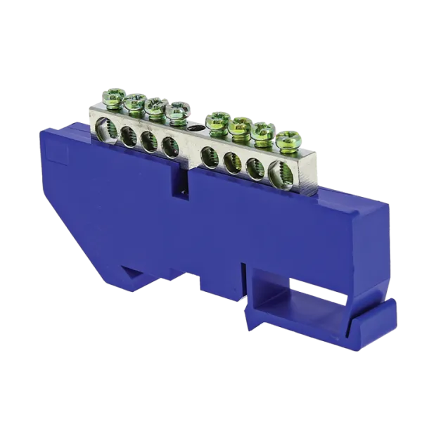 Шина "0" N (6x9мм) 8 отв. цинк синий изолятор на DIN-рейку EKF