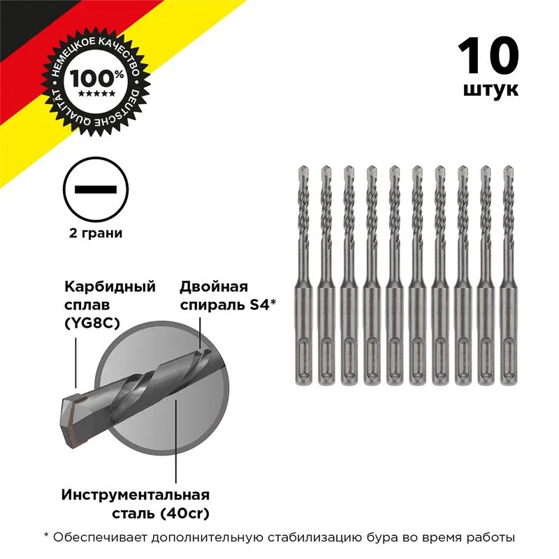 Бур по бетону 6x110x50мм SDS PLUS (10 шт) KRANZ