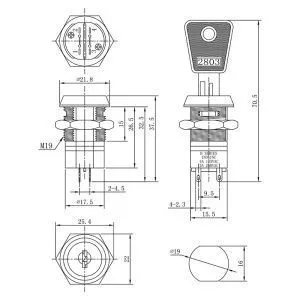 Выключатель ключ Ø19 250V 2А (4с) ON-ON  REXANT