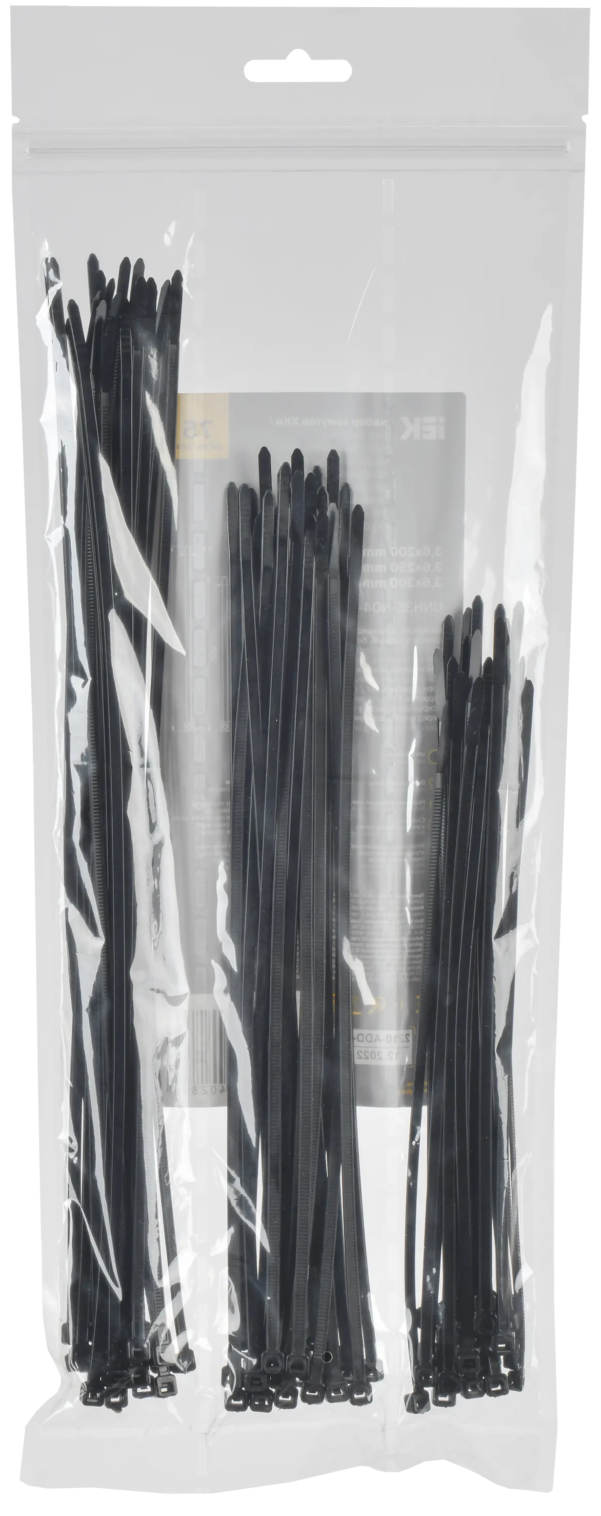 Набор хомутов 3,6х200; 3,6х250; 3,6х300 черные (75шт/упак) IEK UNH35-N04-075