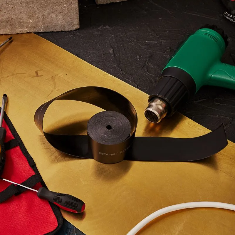 Термоусаживаемая лента с клеевым слоем 50х0,8 мм, черная, ролик 5м, ТЛ-0,8 REXANT - Фото 2