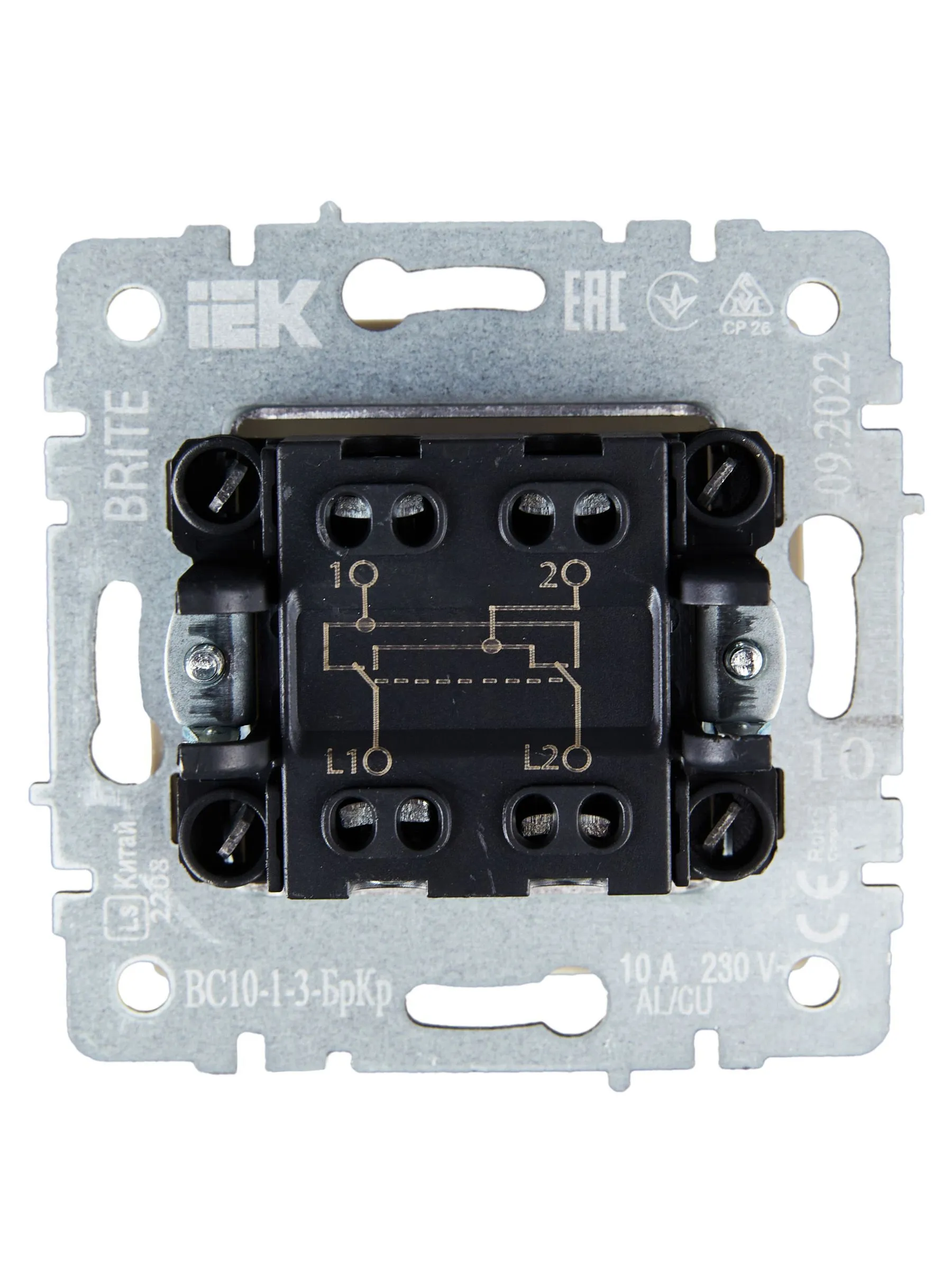 BRITE Выключатель 1-клавишный перекрестный 10А ВС10-1-3-БрКр бежевый IEK - Фото 5