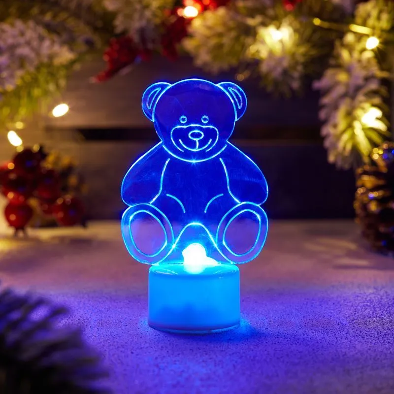 Фигура светодиодная на подставке Мишка 2D, RGB 501-047