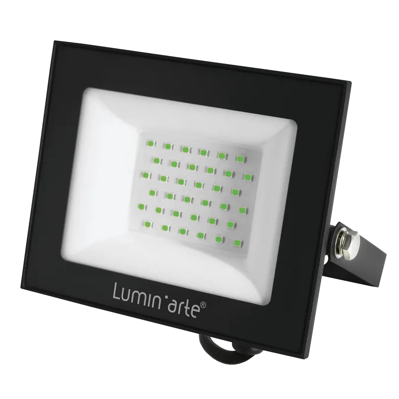 Светодиодный прожектор LUMIN'ARTE LFL-50W/07 50Вт зеленый цвет свечения IP65 серый корпус 140х103х28 1/40 LFL-50W/07