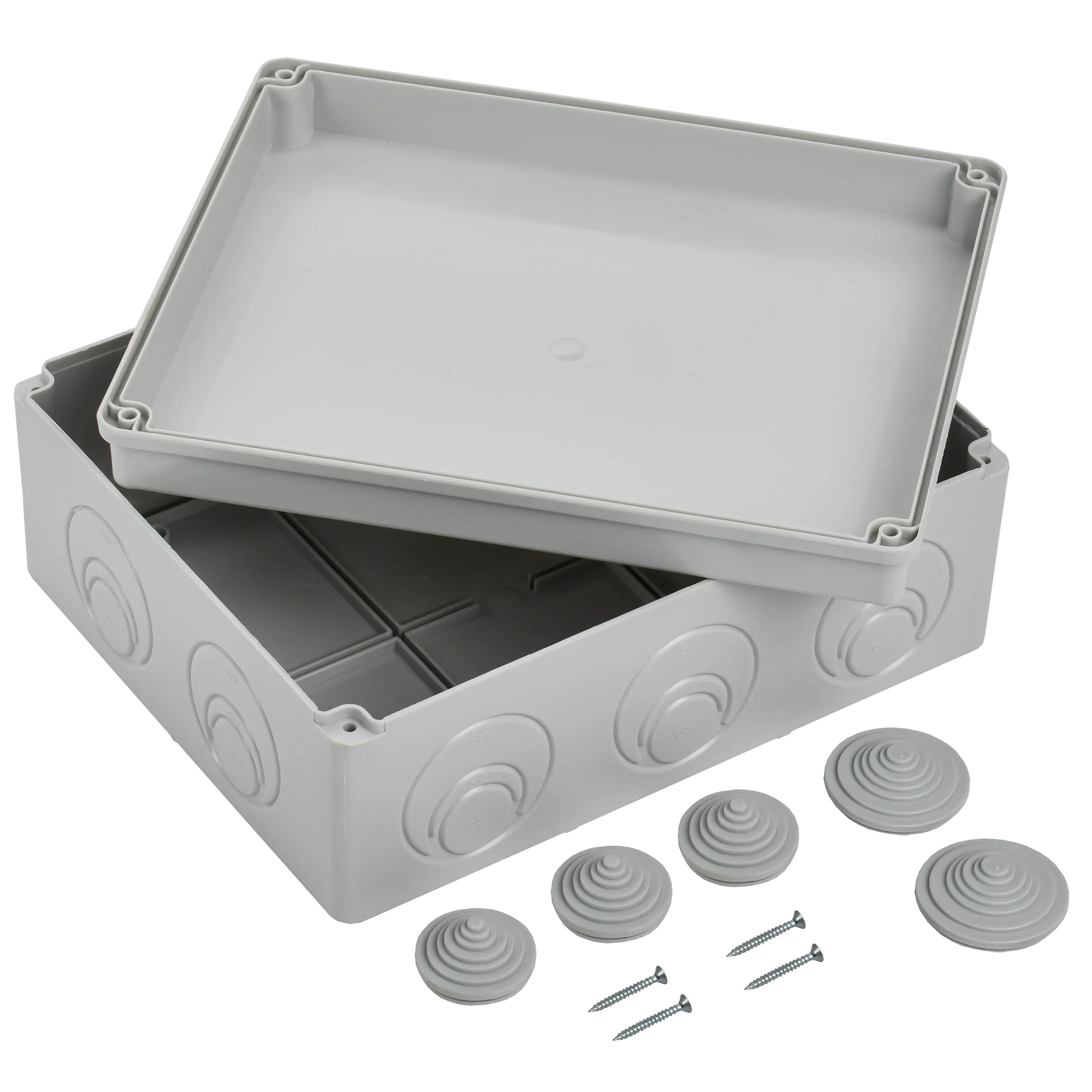 Коробка распаячная КМ41271 для открытой проводки безгалогенная (HF) 240х195х90мм IP44 5 вводов серая IEK - Фото 4