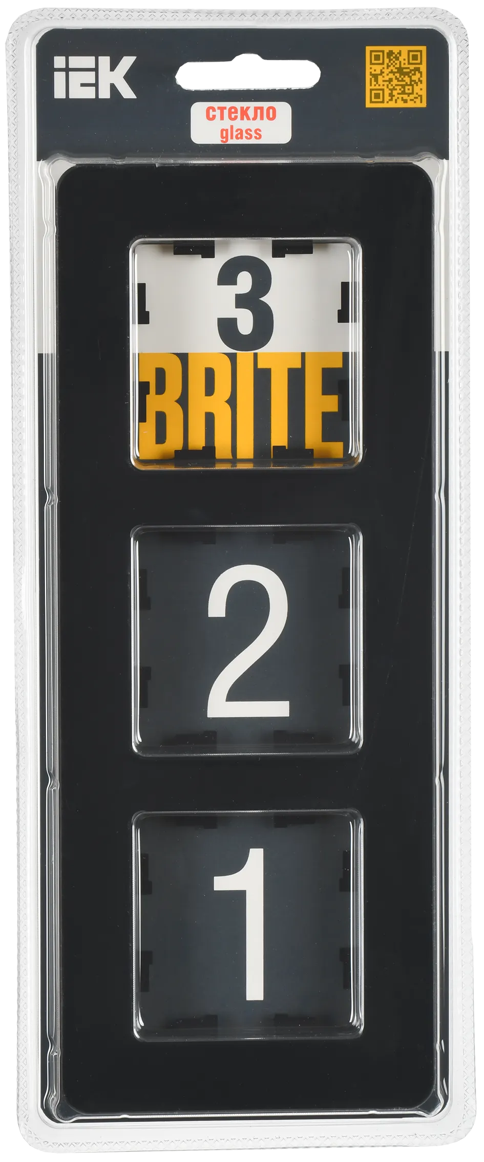 BRITE Рамка 3-местная РУ-3-2-Бр стекло черный RE IEK - Фото 2