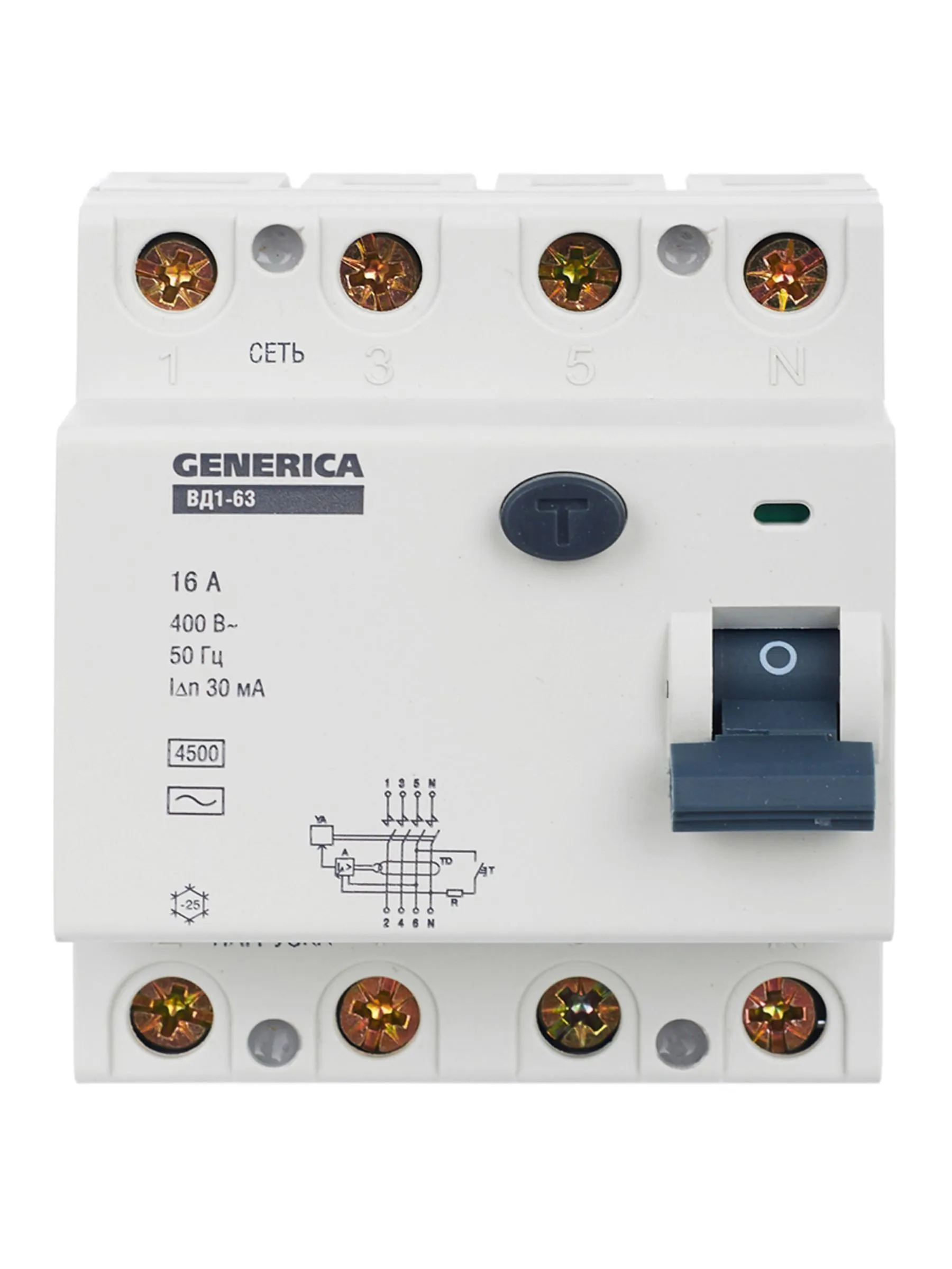 Выключатель дифференциальный (УЗО) ВД1-63 4Р 16А 30мА GENERICA - Фото 5
