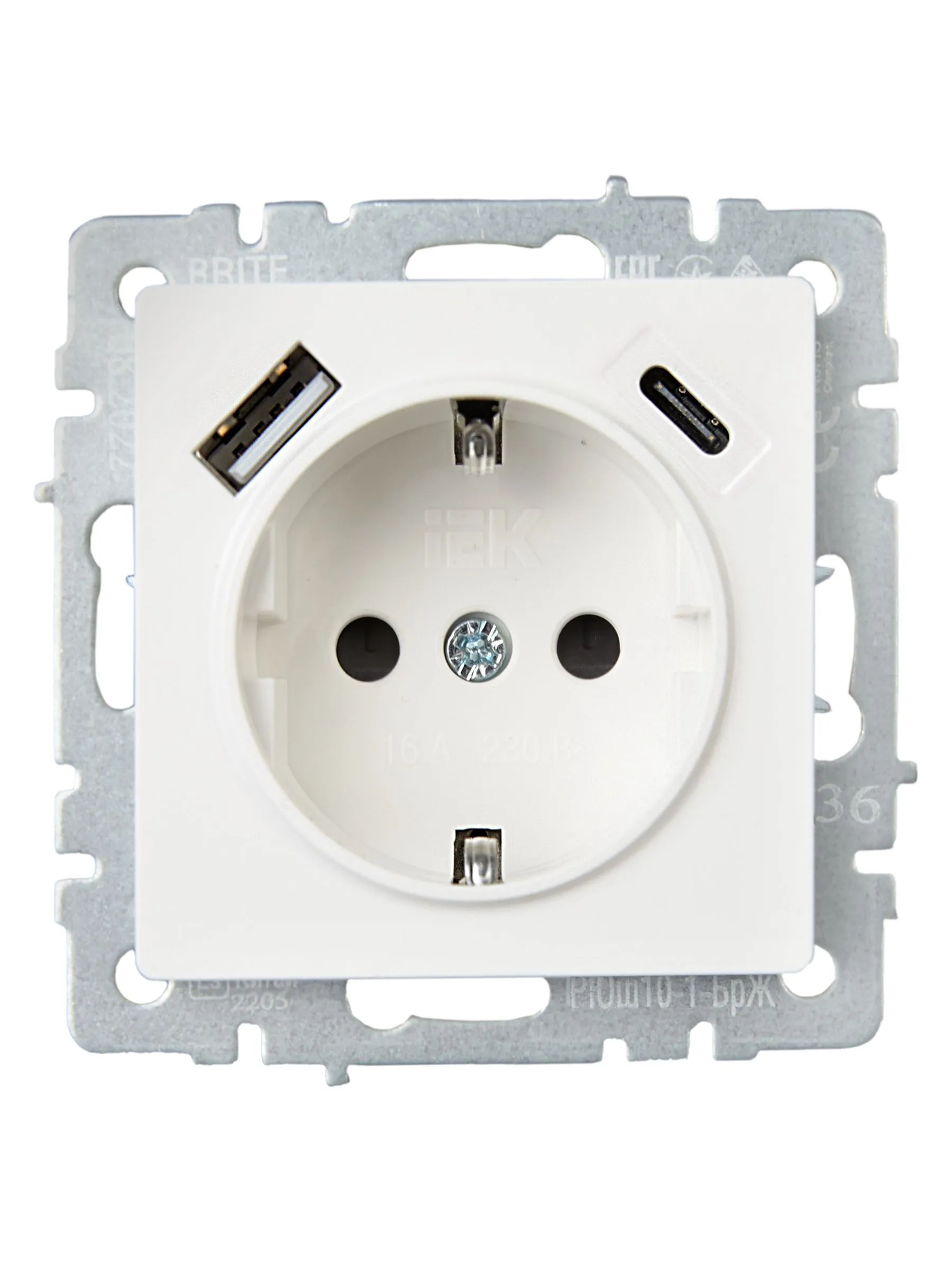 BRITE Розетка 1-местная с заземлением с защитными шторками 16А с USB A+C 18Вт РЮш11-1-БрЖ жемчуг IEK - Фото 8