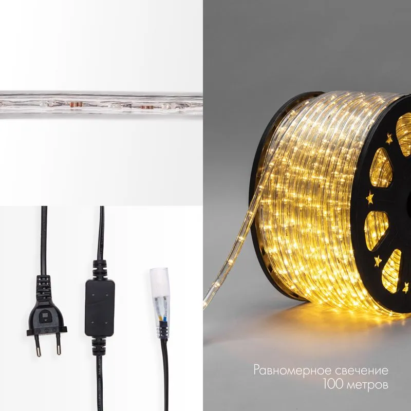 Дюралайт LED двухжильный 230В 13мм 24 LED/м ТЕПЛЫЙ БЕЛЫЙ постоянное свечение модуль 2м бухта 100м NEON-NIGHT - Фото 3