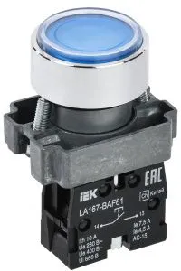 Кнопка управления LA167-BAF61 d=22мм 1з синяя IEK BBT20-BAF61-1-22-67-K07