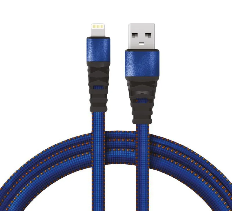 Кабель USB-A – Lightning для Apple, 2,4A, 1м, в синей нейлоновой оплетке, плоский REXANT 18-7053