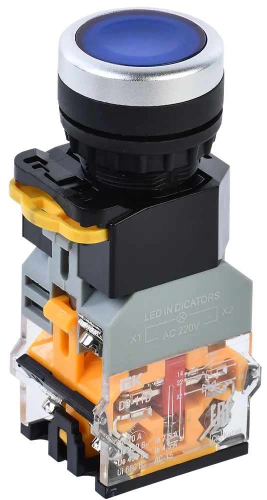 Кнопка управления D8-11D d=22мм 1з+1р с подсветкой синяя IEK