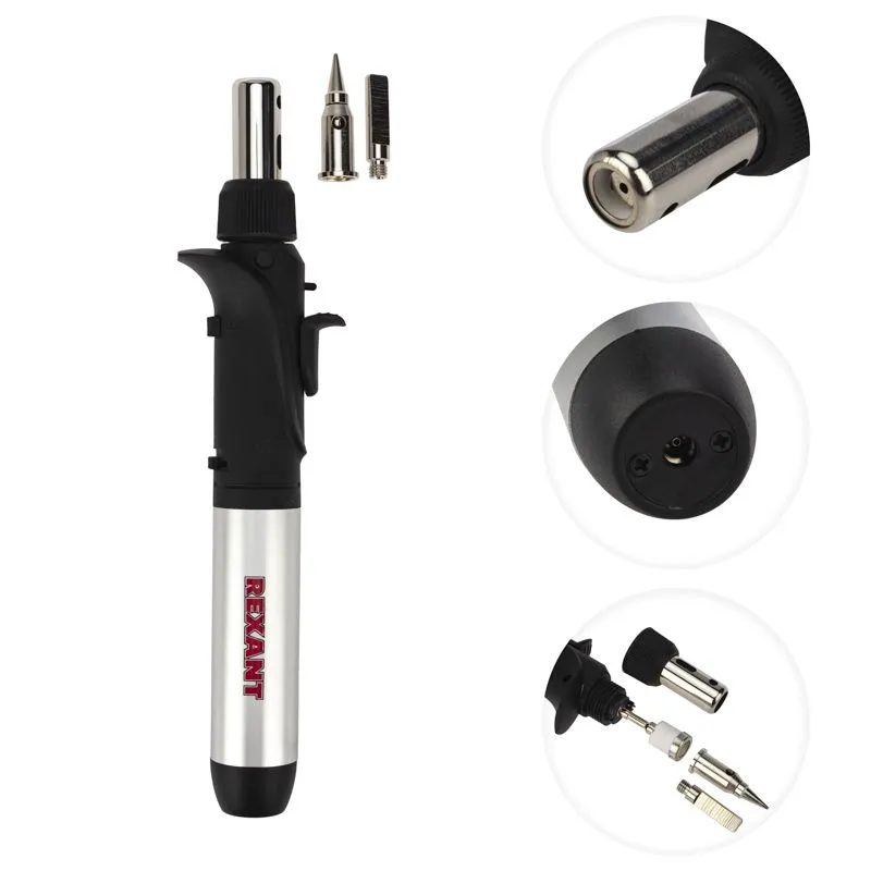 Паяльник-горелка с пьезоподжигом, газовый, 17мл, 2 насадки, блистер REXANT - Фото 3