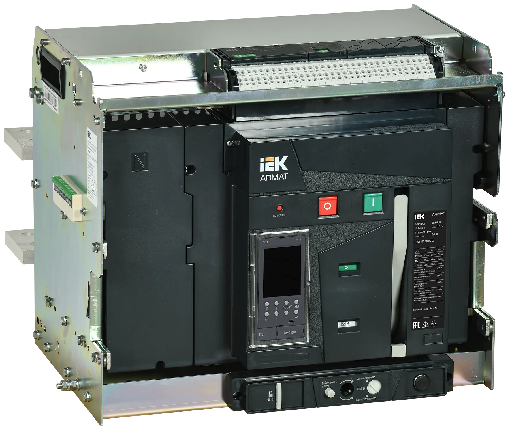 ARMAT AR-A4S TD32 4P W HR Выключатель автоматический воздушный 85кА расцепитель TD 3200А 4P выдвижной с аксессуарами ~220-240В: реле отключения, реле  AR-ACB-4VF-085-3200A-TDCF