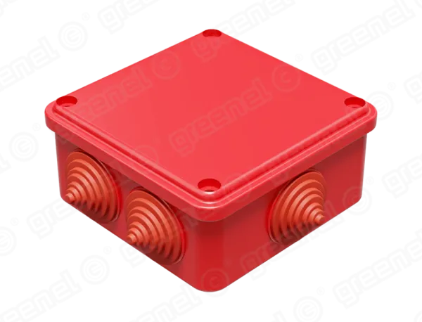 Коробка распаячная для о/п 100х100х50мм IP55 (48шт) КРАСНАЯ 6 гермовводов