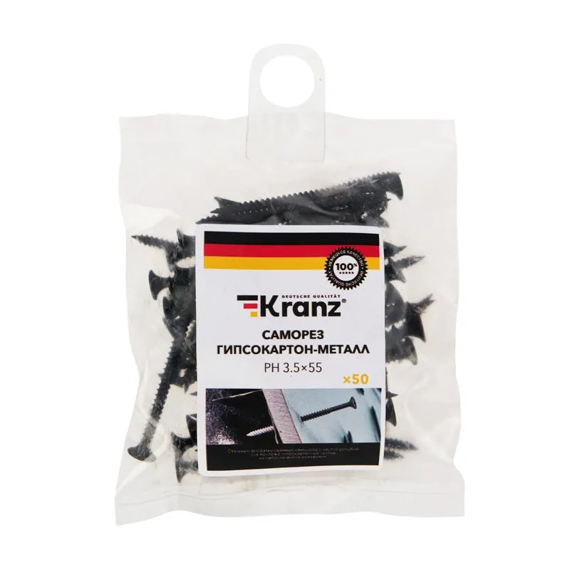 Саморез гипсокартон-металл KRANZ 3.5х55, пакет (50 шт./уп.) - Фото 3