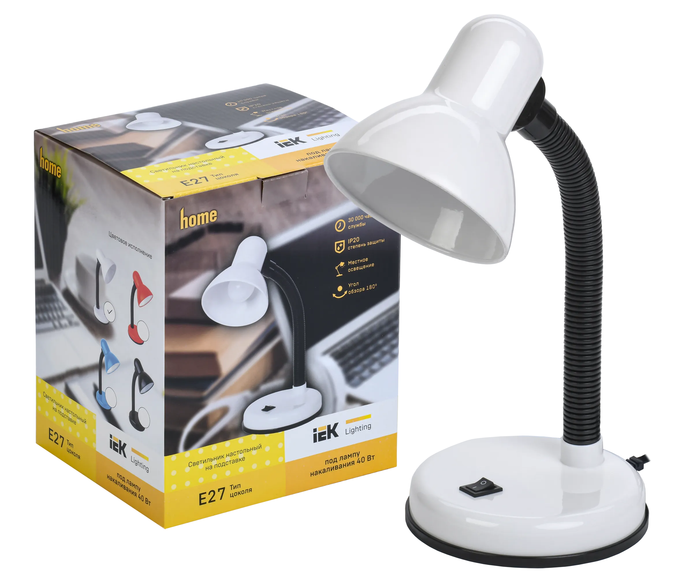 LIGHTING Светильник настольный 1002 на подставке Е27 белый IEK - Фото 2