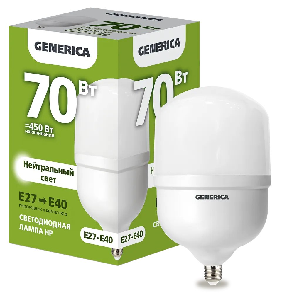 Лампа светодиодная HP 70Вт 230В 4000К E27-E40 GENERICA