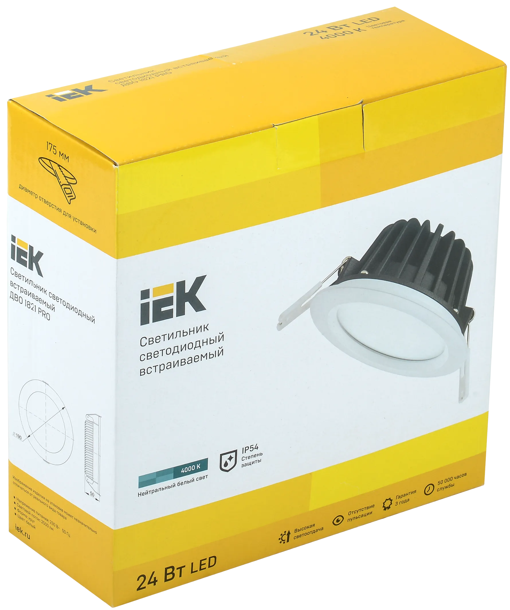 Светильник светодиодный ДВО 1821 PRO круг 24Вт 4000K IP54 белый IEK - Фото 3