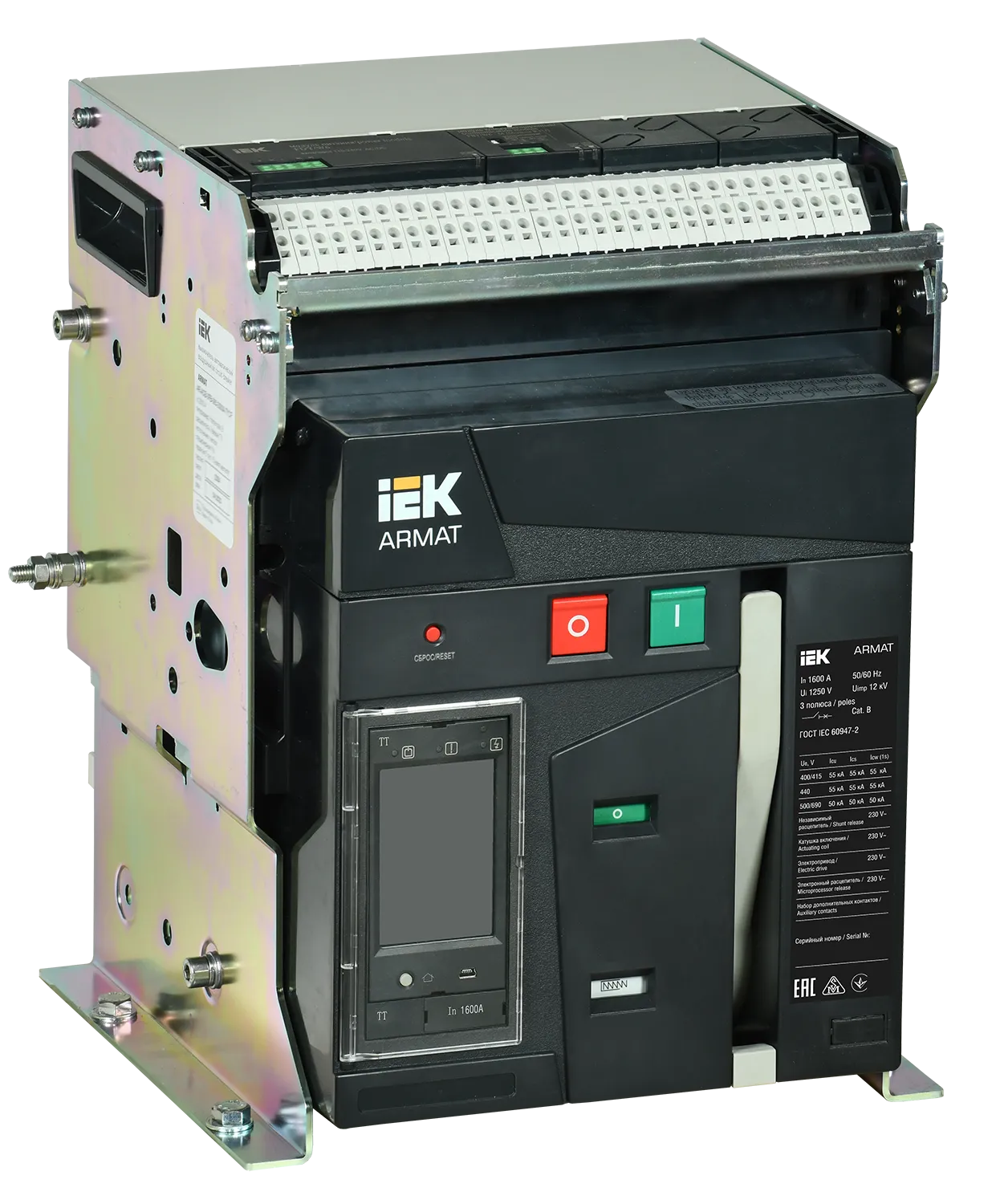 ARMAT AR-A2C TT16 3P F HR Выключатель автоматический воздушный 55кА расцепитель TT 1600А 3P стационарный с аксессуарами ~220-240В: реле отключения, ре