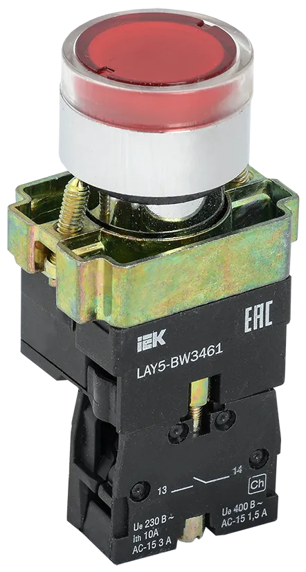 Кнопка управления LAY5-BW3461 с подсветкой красный 1NO IEK