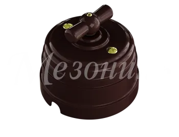 Выключатель ретро пластиковый поворотный на четыре положения (2-х клавишный), IP20, цвет - коричневы