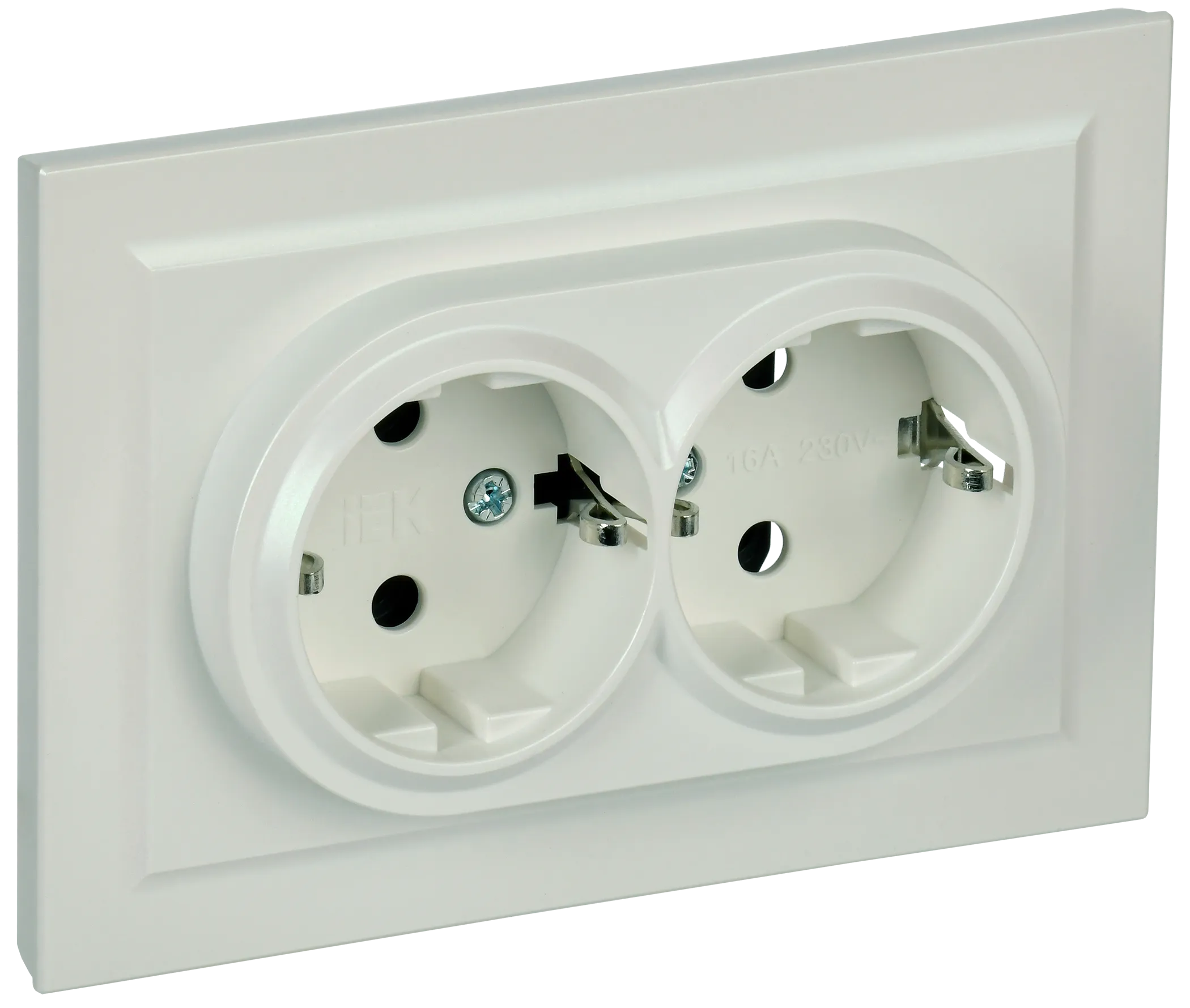 BRITE Розетка 2-местная с заземлением без защитных шторок 16А в сборе РС12-3-БрЖ жемчуг IEK BR-R21-16-K36-F