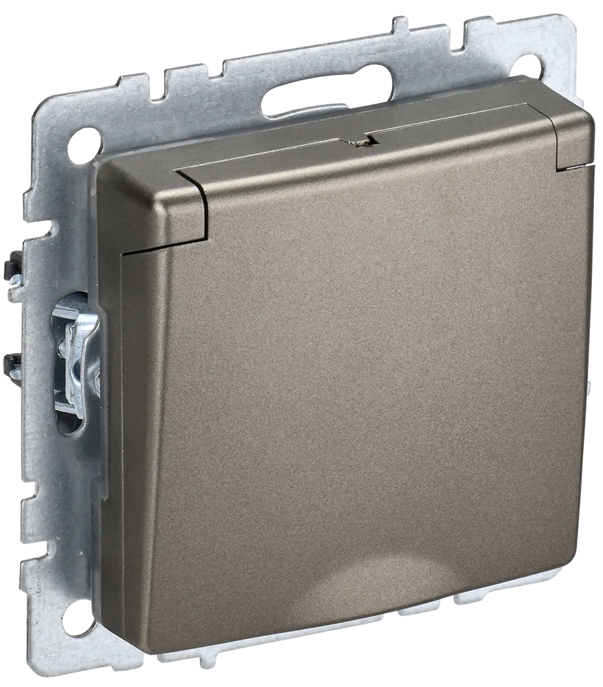 BRITE Розетка 1-местная с заземлением с защитными шторками и крышкой 16А IP20 РСбш10-3-БрШ шампань IEK