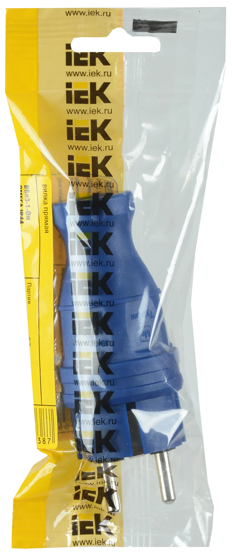 Вилка прямая ВБп3-1-0м IP44 ОМЕГА каучук синяя IEK - Фото 2