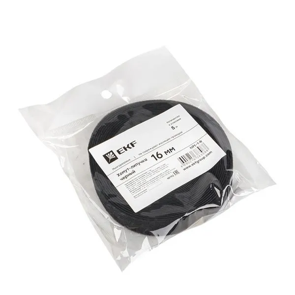 Хомут-липучка 16 мм (5м ролл) черный EKF - Фото 2