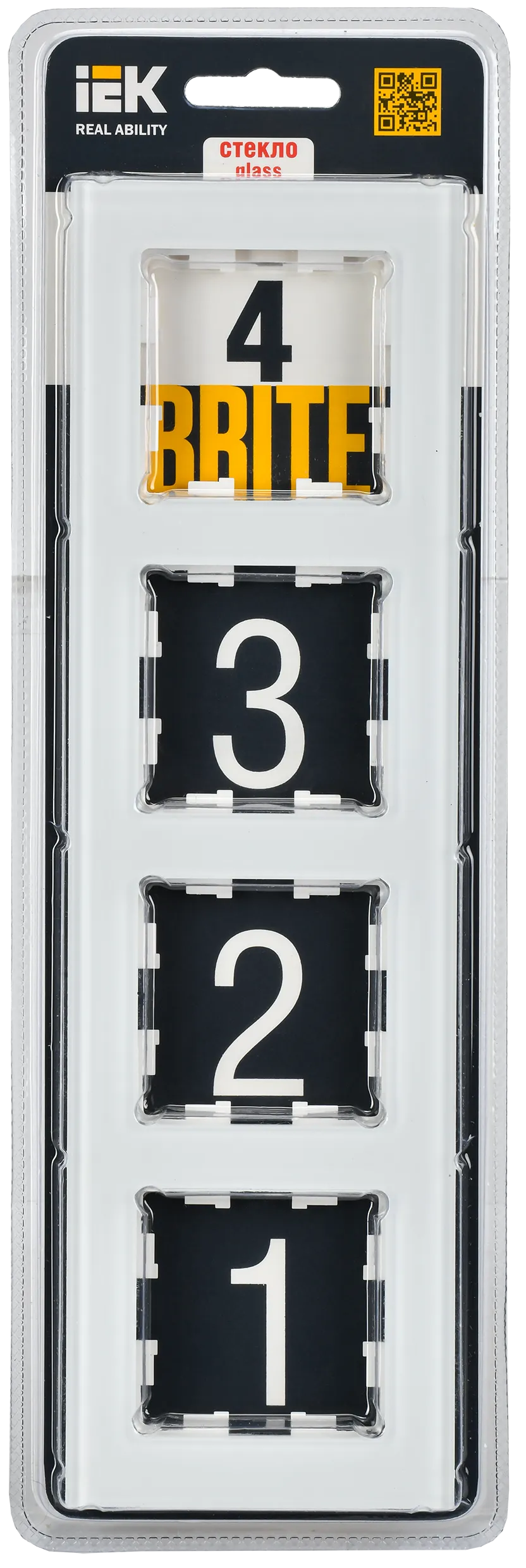 BRITE Рамка 4 -местная РУ-4-2-БрБ стекло белый IEK - Фото 2