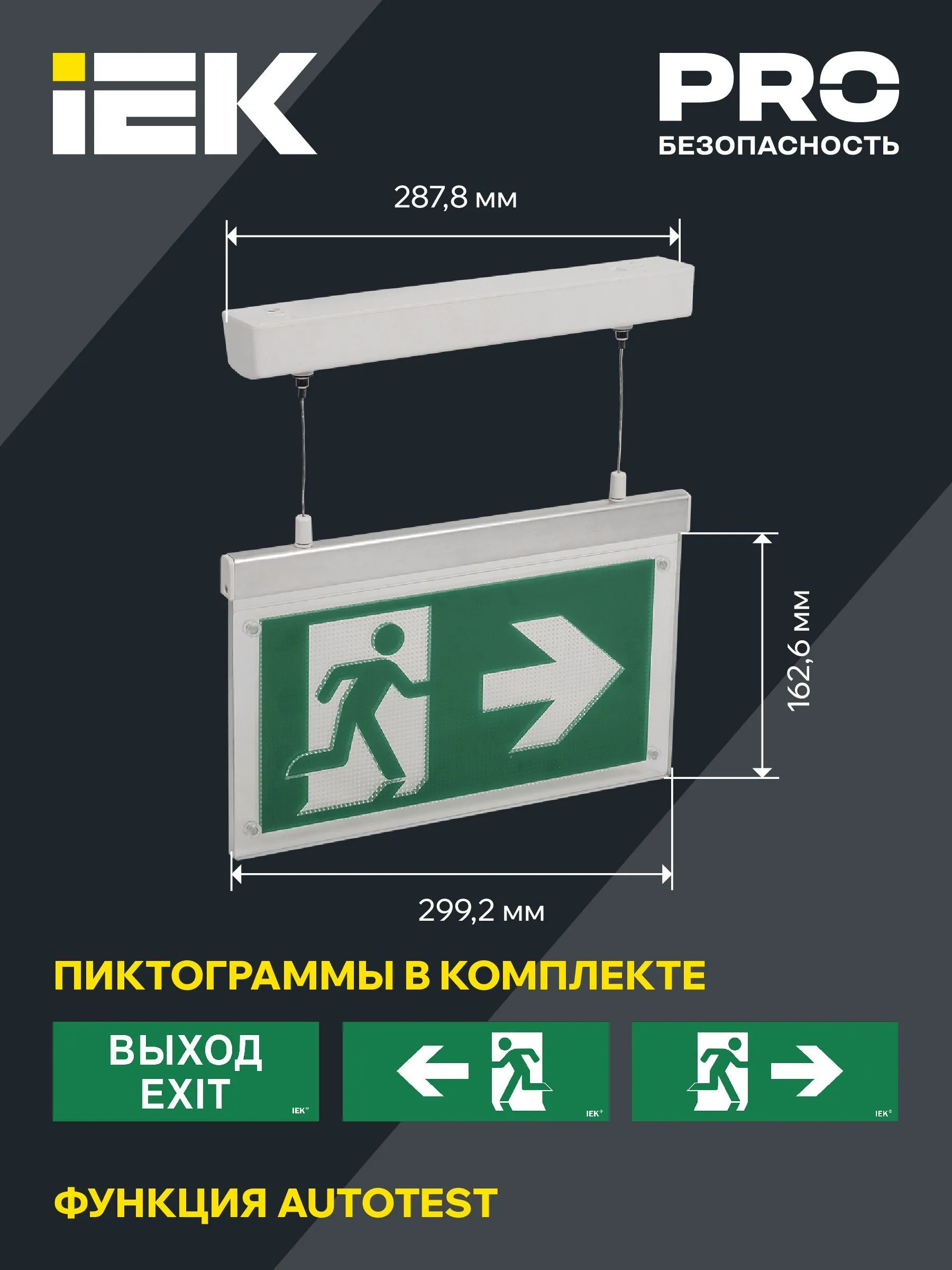 LIGHTING Светильник эвакуационный ССА3002 подвесной двусторонний сменный знак 3ч 3Вт IEK - Фото 4