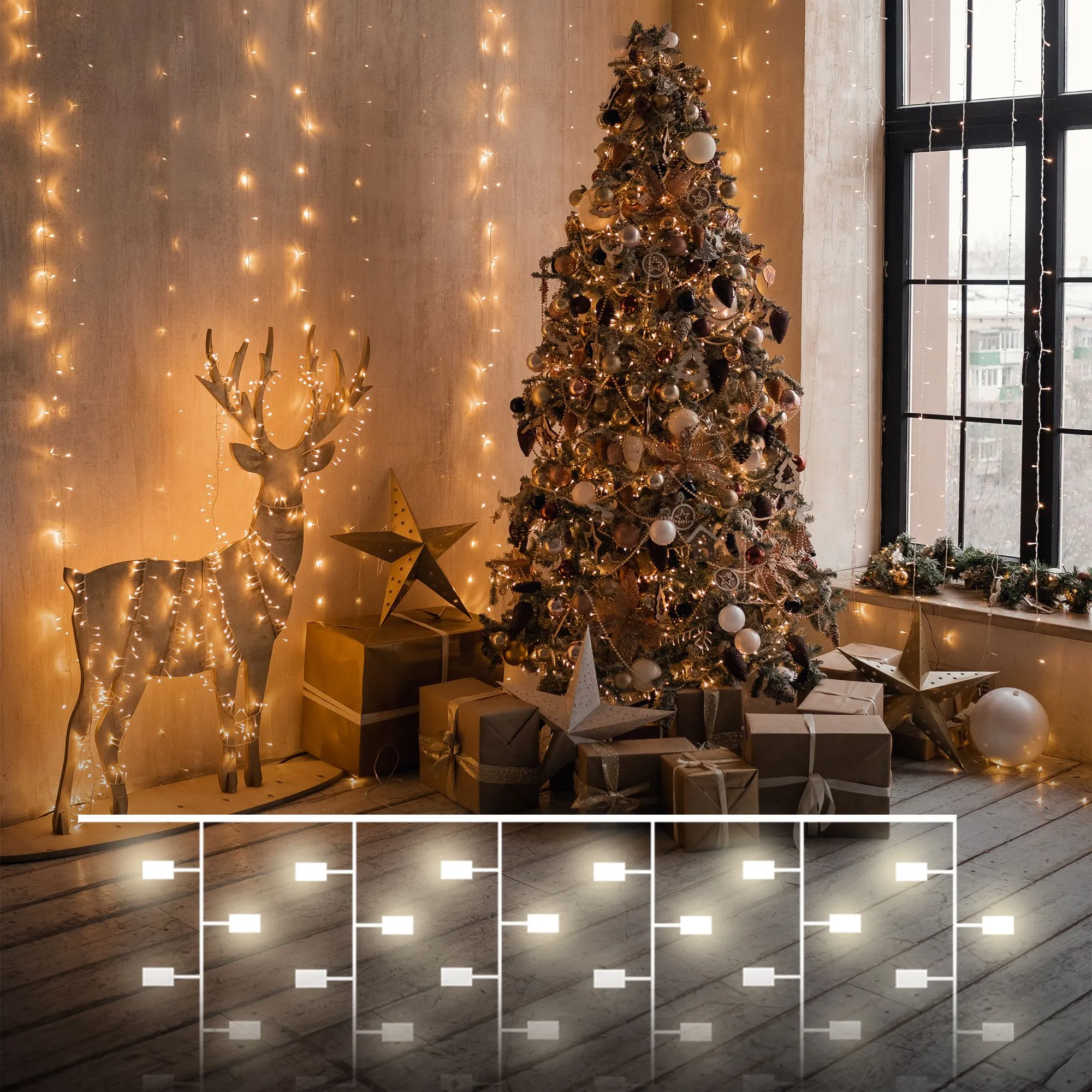 Гирлянда занавес "Роса" теплый белый 2*3м IP20 200-004 Elektrostandard Eurosvet