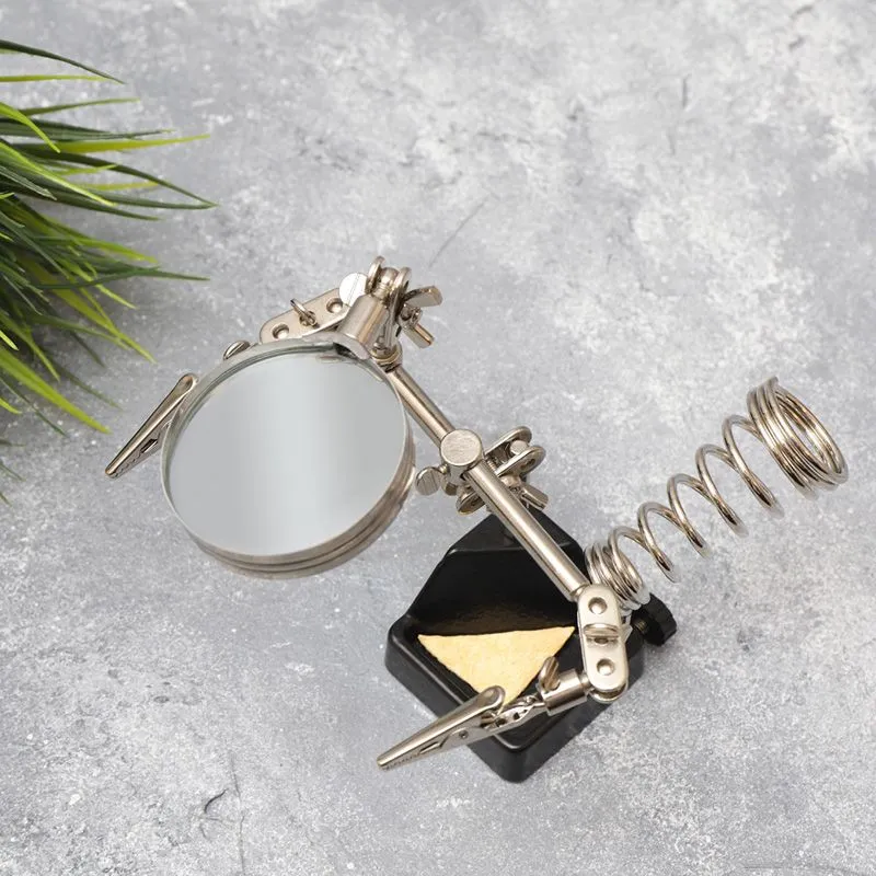 Держатель Третья рука, 2 зажима, лупа 60мм (2.5х), подставка паяльника, ниша, губка, чугун REXANT - Фото 2