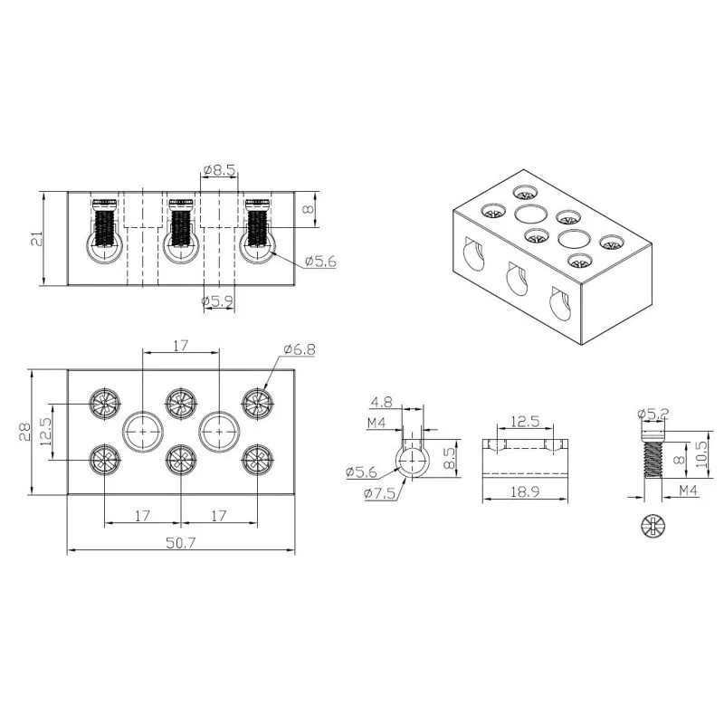 Клемма керамическая винтовая КВ 16 мм² 3 пары контактов с крепежным отверстием REXANT (45 шт./уп.) - Фото 5